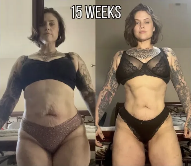 Crystal, 39, before and after 15 weeks of coaching